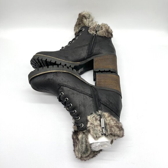 Carlos By Carlos Santana Size 7 Black Fur Trimmed Lug Sole Combat Boots Shoes - Picture 5 of 8